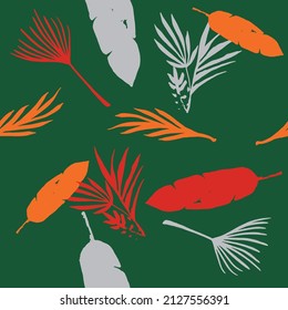 Trendy Tropical Vector Seamless Pattern. Cool Summer Fabrics. Beautiful Male Shirt Female Dress Texture. Feather Dandelion Monstera Banana Leaves Tropical Seamless Pattern. Painted Floral Background.