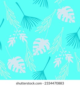 Trendy Tropical Vector Seamless Pattern. Beautiful Male Shirt Female Dress Texture. Fine Summer Fabrics. Feather Monstera Banana Leaves Dandelion Tropical Seamless Pattern. Doodle Floral Background.