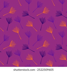 Trendy Tropical Vector Seamless Pattern. Elegant Male Shirt Female Dress Texture. Doodle Floral Background. Monstera Feather Dandelion Banana Leaves Tropical Seamless Pattern. Chic Summer Textile.