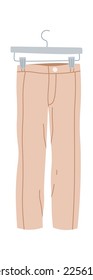 Trendy trousers flat icon Fashionable outfit on hanger. Vector illustration