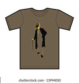 Trendy T-Shirt design featuring a business man wearing a gas mask.