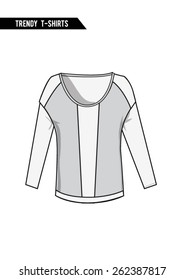 Trendy t-shirt,long sleeve,round neck in vector.