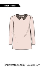 Trendy t-shirt,long sleeve,round neck in vector.