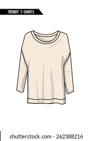 Trendy t-shirt,long sleeve,round neck in vector.