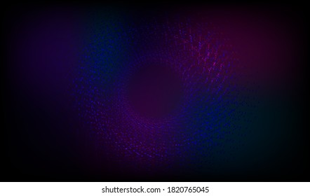 Trendy tunnel neon background with deep gradients. Futuristic glowing dotted vector design. 
