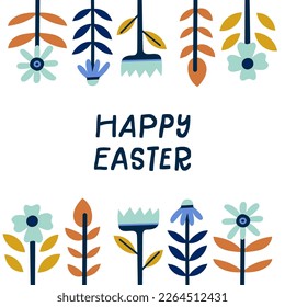 Trendy typographic vector composition with sign Happy Easter and spring related elements. Great poster or card for social networks.