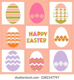 Trendy typographic vector composition with sign Happy Easter and spring related elements. Great poster or card for social networks.