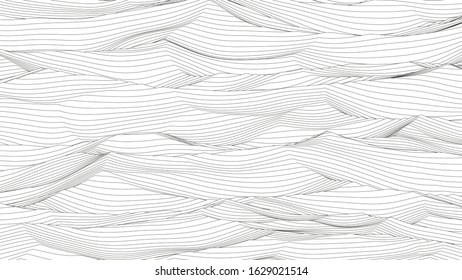 Trendy ultra thin striped backdrop with wave distortion lines. Abstract noise landscape. Procedural ripple background.