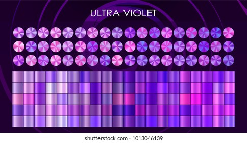 Trendy Ultra Violet And Rose Gold Set: Circular Gradient Collection With Violet, Purple, Pink, Red, Yellow... Colors For Fashion Design. Vector Illustration