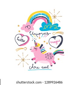 Trendy unicorn slogan for t shirt. Vector illustration. Modern style print for kids.