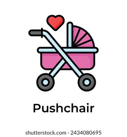 Trendy unique icon of baby pushchair, baby buggy, stroller, baby carrier