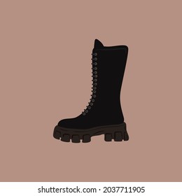 Trendy Unisex Boots Flat Vector illustartion. Cartoon style Modern Winter Shoes vector icon isolated on background. Hiking Shoes. Footwear. Girl's Boots Illustration Vector