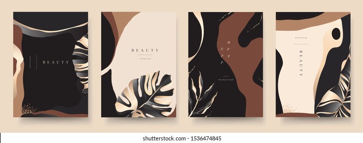 Trendy universal artistic templates with jungle plants. Good for cover, invitation, banner, placard, brochure, poster, card, flyer and other. Abstract background.