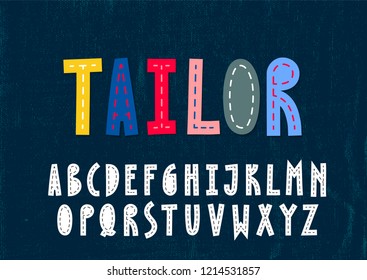 Trendy unusulal uppercase alphabet. Imitation of the sewn fabric letters.