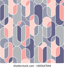 Trendy Upright Oval Geometric Shape  Seamless Pattern In Retro Style. Vintage 70s Vibes Repeatable Motif For Fabric, Background, Surface Design, Textile. Tile Rapport Vector Illustration