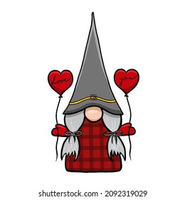 Trendy Valentine gnome on white background Vector illustration