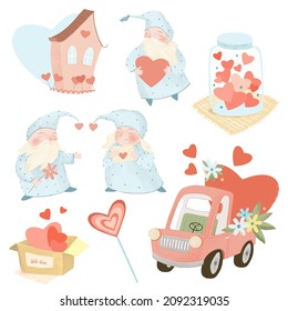 Trendy Valentine gnome on white background Vector illustration