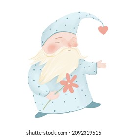 Trendy Valentine gnome on white background Vector illustration