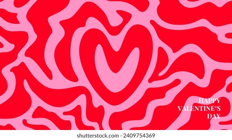 Banner de moda del Día de San Valentín. Concepto de diseño moderno con corazón rosa y patrón abstracto de líquido o mármol. Banner creativo para el diseño de fiesta, volante, celebración, anuncio, marca, portada, venta.