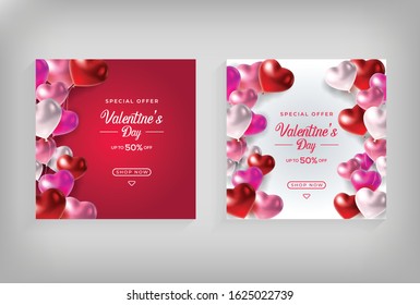 Trendy Valentine's Day editable template for social networks post, vector illustration. Design backgrounds for social media.