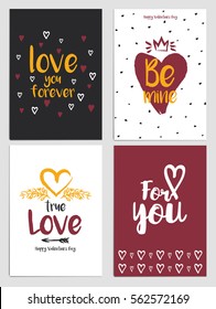 Trendy Valentines Day greeting card Design Set. Holiday Themed Collection. Vector Illustration