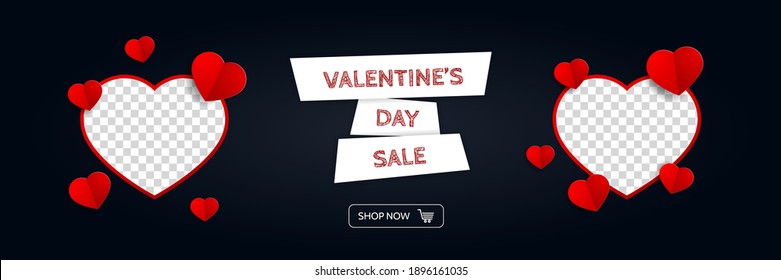 Trendy Valentine's day sale banner for web online shopping. Vector concept
