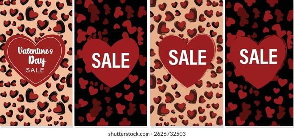 Trendy Valentine's Day Sale Vector Templates with Heart Patterns