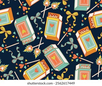 Trendy Valentine's Day Seamless pattern  Perfect match , Love Couple match box  Hand drawn Illustration Vector not Ai  Design for fashion , fabric, textile, wallpaper , wrapping and all prints