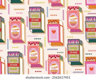 Trendy Valentine's Day Seamless pattern  , Perfect match  Love Couple match box  Hand drawn Illustration Vector not Ai , Design for fashion , fabric, textile, wallpaper , wrapping and all prints