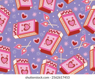 Trendy Valentine's Day Seamless pattern   Perfect match  Love Couple match box  Hand drawn Illustration Vector not Ai , Design for fashion  fabric, wrapping and all prints