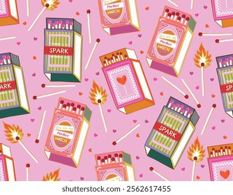 Trendy Valentine's Day Seamless pattern  , Perfect match  Love Couple match box  Hand drawn Illustration Vector not Ai , Design for fashion , fabric, textile, wallpaper , wrapping and all prints