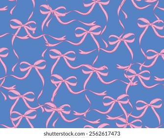 Trendy Valentine's Day Seamless pattern   Cute Pink Coquette Bow  Ribbons   Hand drawn Illustration Vector not Ai , Design for fashion , fabric, textile, wallpaper , wrapping and all prints