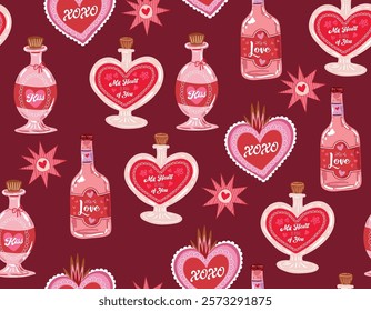 Trendy Valentine's Day Seamless pattern  Perfect match Lucky  Love Couple Card  Hand drawn Illustration Vector not Ai , Design for fashion fabric, textile, wallpaper wrapping and all prints