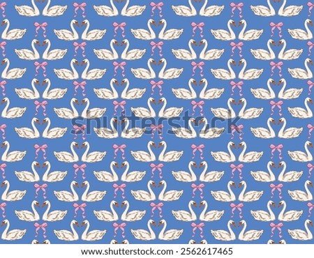 Trendy Valentine's Day Seamless pattern  , Perfect match  Love Couple Swan   Pink Coquette Bows  Hand drawn Illustration Vector not Ai , Design for fashion , fabric, textile, wallpaper , wrapping and