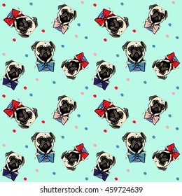 trendy vector abstract background with pug and chick peas and mixed colors on a blue