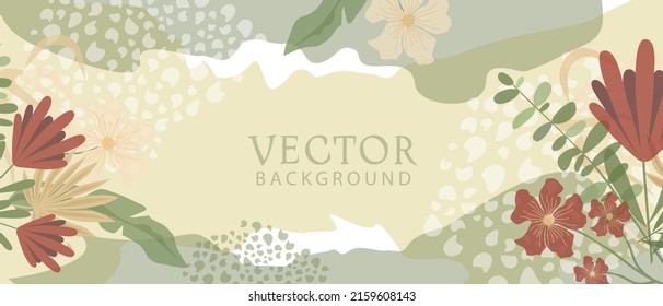 Trendy vector abstract banner template, poster with floral elements and plants. Vector background for banner or poster design, floral background spring and summer