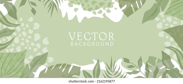 Plantilla de banner abstracto vectorial de moda, afiche con elementos florales y plantas. Fondo vectorial para diseño de pancartas o afiches, resorte de fondo floral y verano