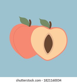 Trendy vector abstract flat illustration of peach fruit for banner, website, decoration, invitation, print, label