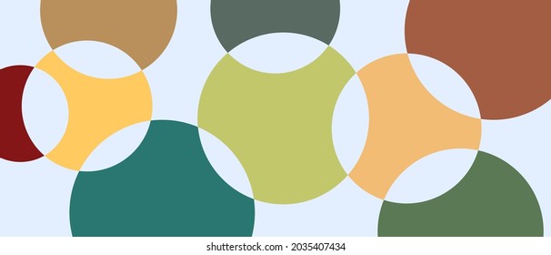 Trendy vector abstract geometric background with circles in retro scandinavian style. Graphic pattern of simple shapes in pastel colors, abstract mosaic.