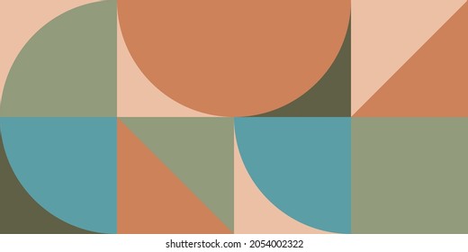 Trendy vector abstract geometric background with circles in retro scandinavian style. Graphic pattern of simple shapes in pastel colors, abstract mosaic.