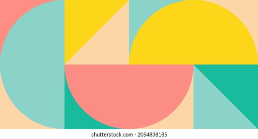 Trendy vector abstract geometric background with circles in retro scandinavian style. Graphic pattern of simple shapes in pastel colors, abstract mosaic.