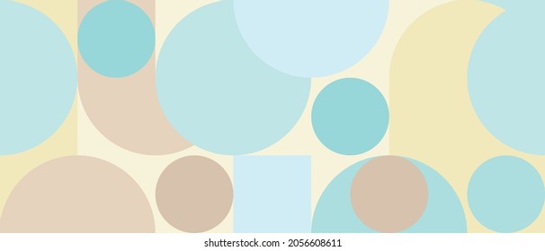 Trendy vector abstract geometric background with circles in retro scandinavian style. Graphic pattern of simple shapes in pastel colors, abstract mosaic.