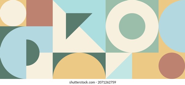 Trendy vector abstract geometric background with circles in retro scandinavian style, cover pattern seamless. Graphic pattern of simple shapes in pastel colors, abstract mosaic.