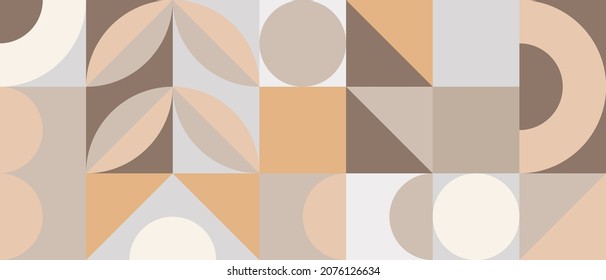 Trendy vector abstract geometric background with circles in retro scandinavian style, cover pattern seamless. Graphic pattern of simple shapes in pastel colors, abstract mosaic.