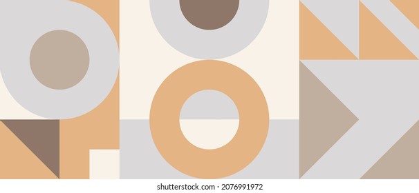 Trendy vector abstract geometric background with circles in retro scandinavian style, cover pattern seamless. Graphic pattern of simple shapes in pastel colors, abstract mosaic.