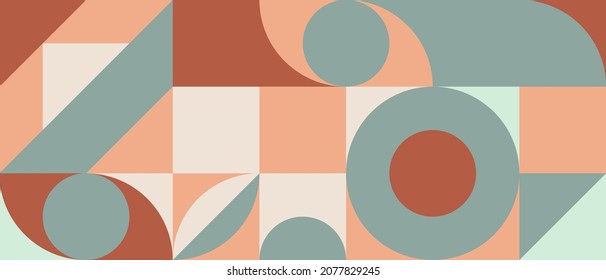 Trendy Vektorgrafik abstrakter geometrischer Hintergrund mit Kreisen im Retro-Skandinavien-Stil, Deckmuster nahtlos. Grafisches Muster einfacher Formen in Erdfarben, abstraktes Mosaik.