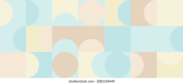 Trendy vector abstract geometric background with circles in retro scandinavian style, cover pattern seamless. Graphic pattern of simple shapes in earthy colors, abstract mosaic.