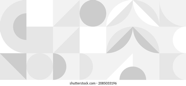 Trendy vector abstract geometric background with circles in Scandinavian retro style, seamless cover. Graphic pattern of simple shapes in gray tones, abstract white mosaic.