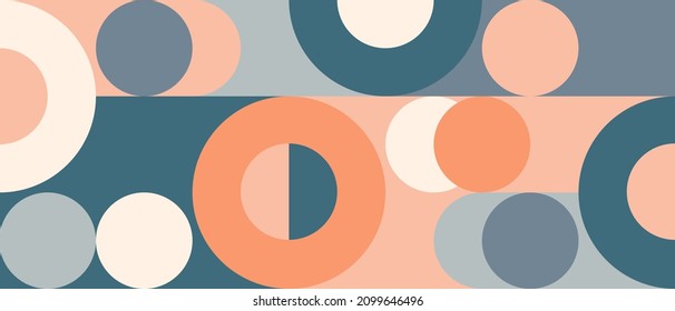 Trendy vector abstract geometric background with circles in retro scandinavian style, cover pattern seamless. Graphic pattern of simple shapes in pastel colors, abstract mosaic.