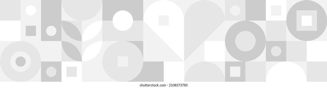 Trendy vector abstract geometric background with circles in scandinavian retro style, seamless cover with heart for Valentine's day. Graphic pattern of simple shapes in gray tones, white mosaic.
